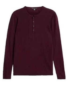 John Varvatos Men’s Henley Ribbed Knit Sweater Cotton and Camel Hair Burgundy